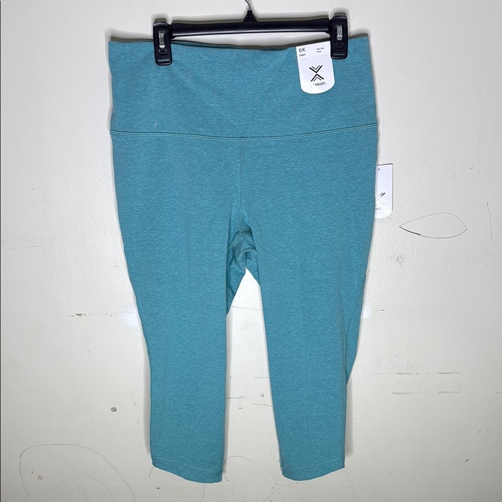 Xersion Quick Dri Cotton Blend Capri Teal Leggings Size 0X NEW!